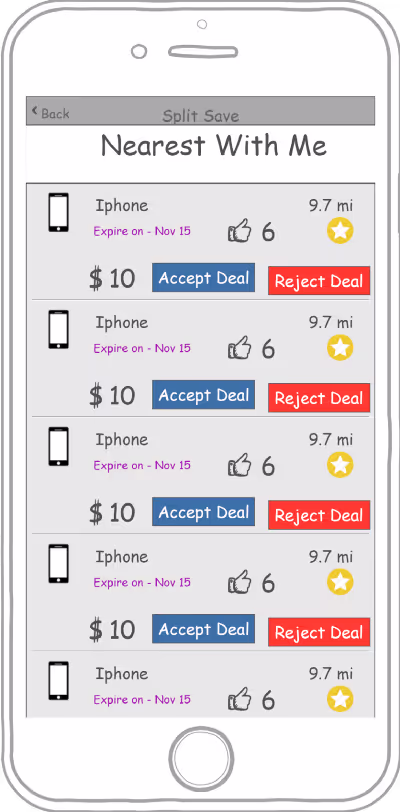 Old SplitnSave app design, screen 6, showing the pre-redesign layout