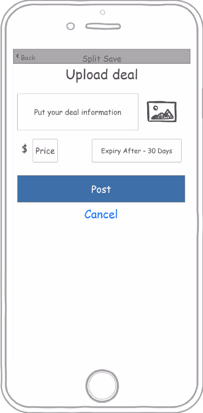 Old SplitnSave app design, screen 1, showing the pre-redesign layout