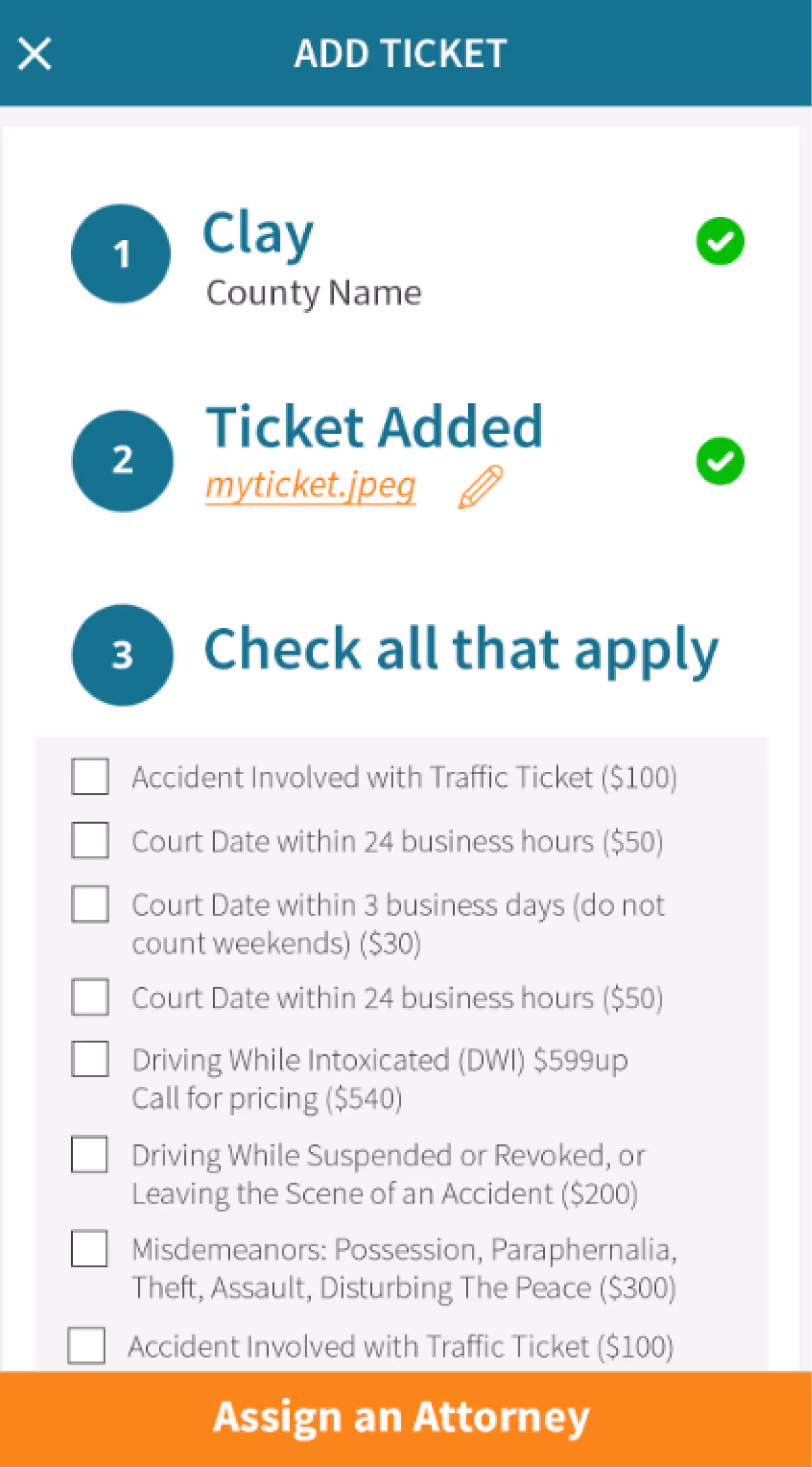 Resqyou mobile app screen 11 of 30 from the Missouri traffic-ticket amendment flow