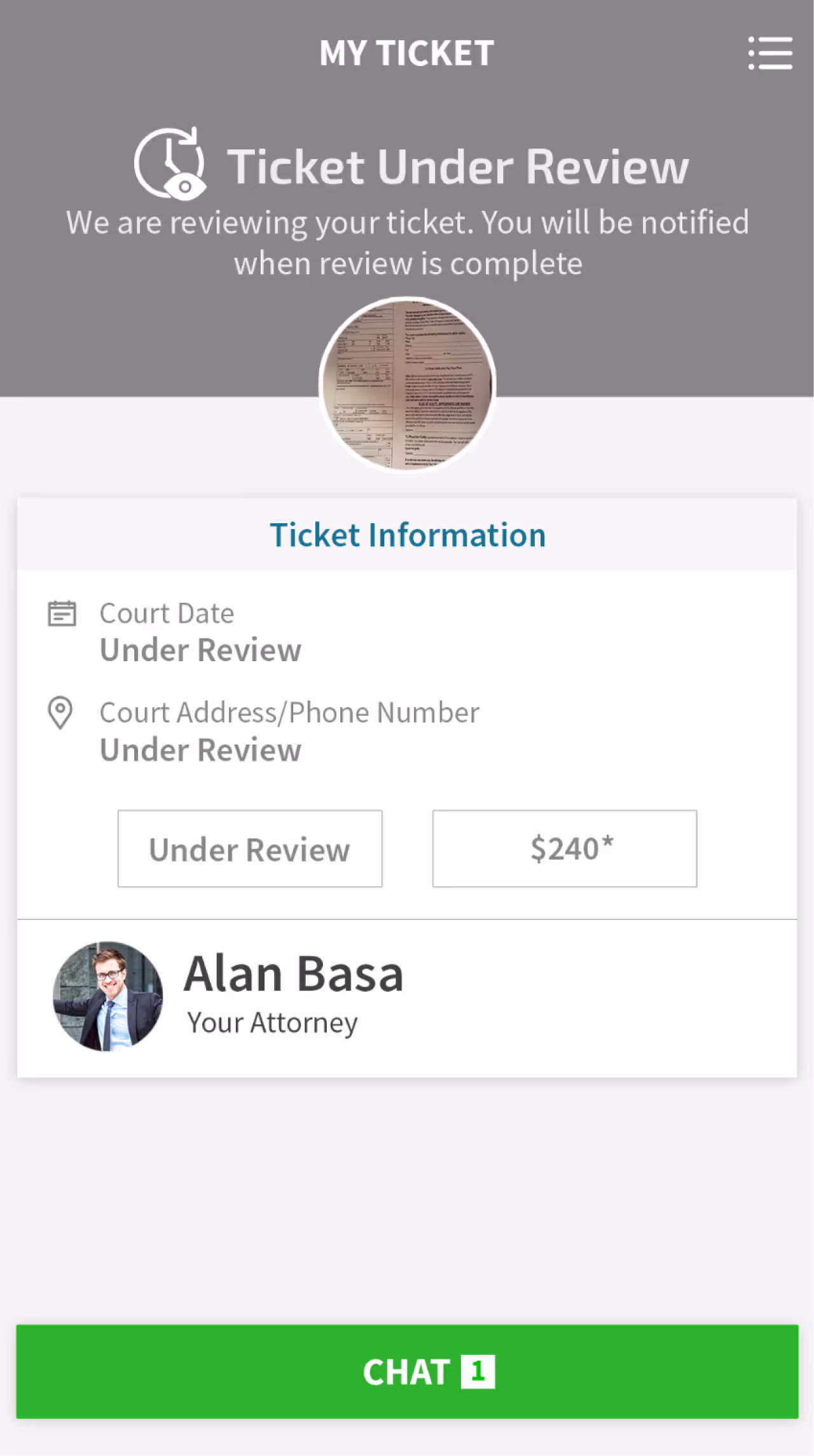 Resqyou mobile app screen 14 of 30 from the Missouri traffic-ticket amendment flow