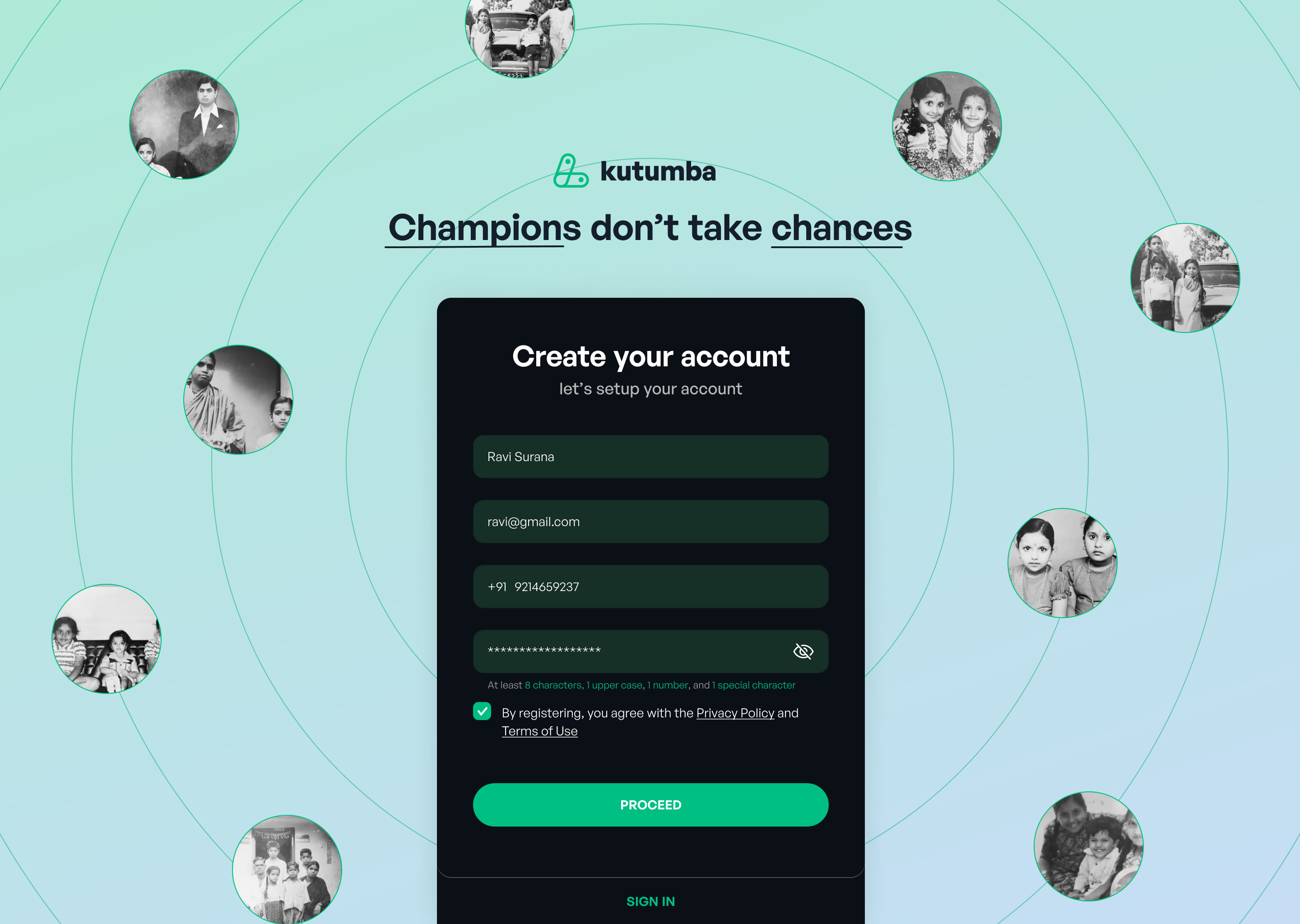 Kutumba app screen 1