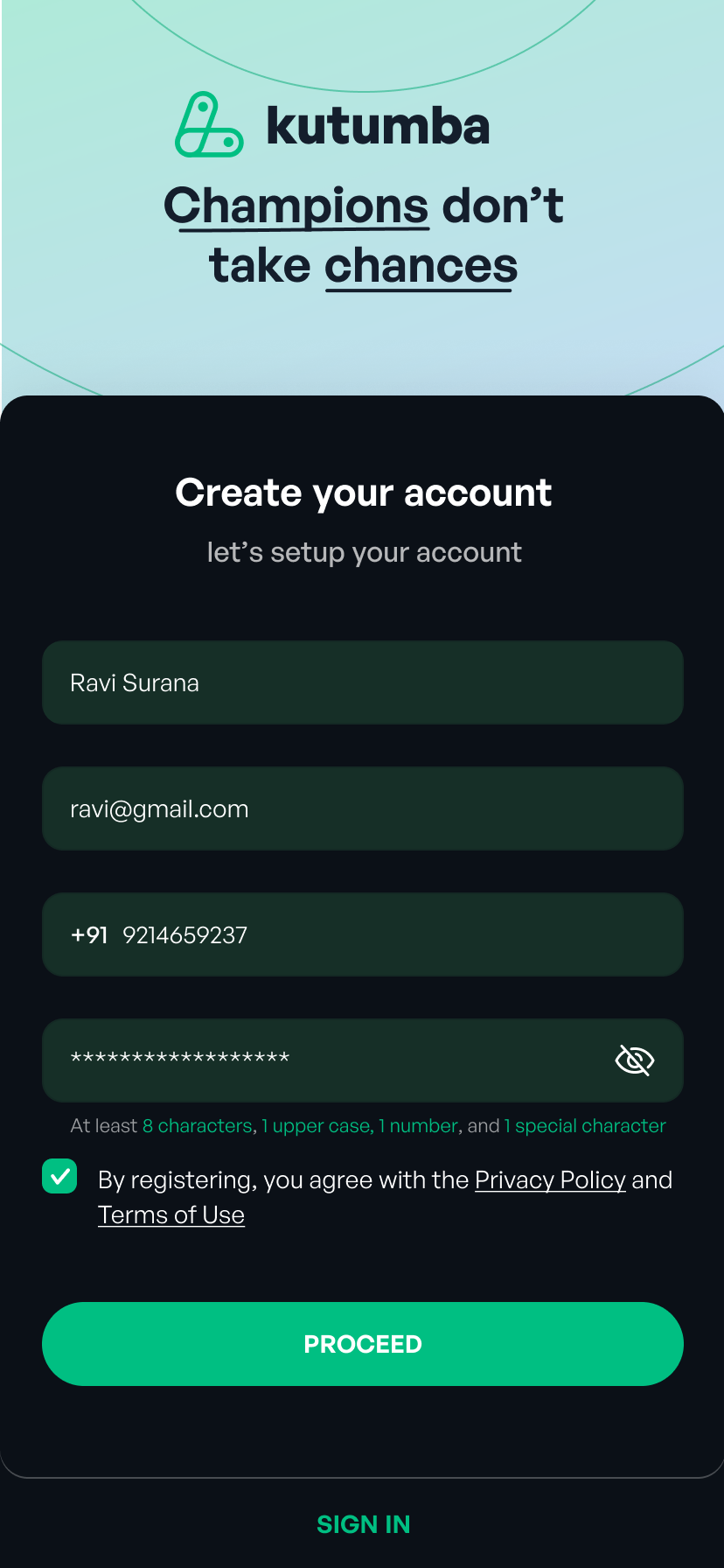 Kutumba mobile screen 1