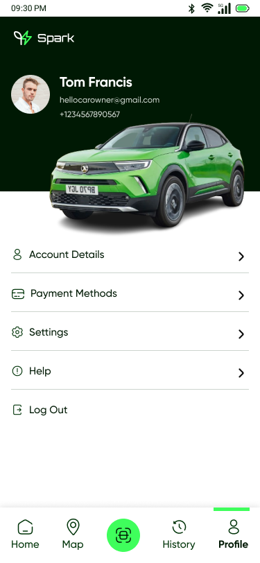 Spark app user profile screen