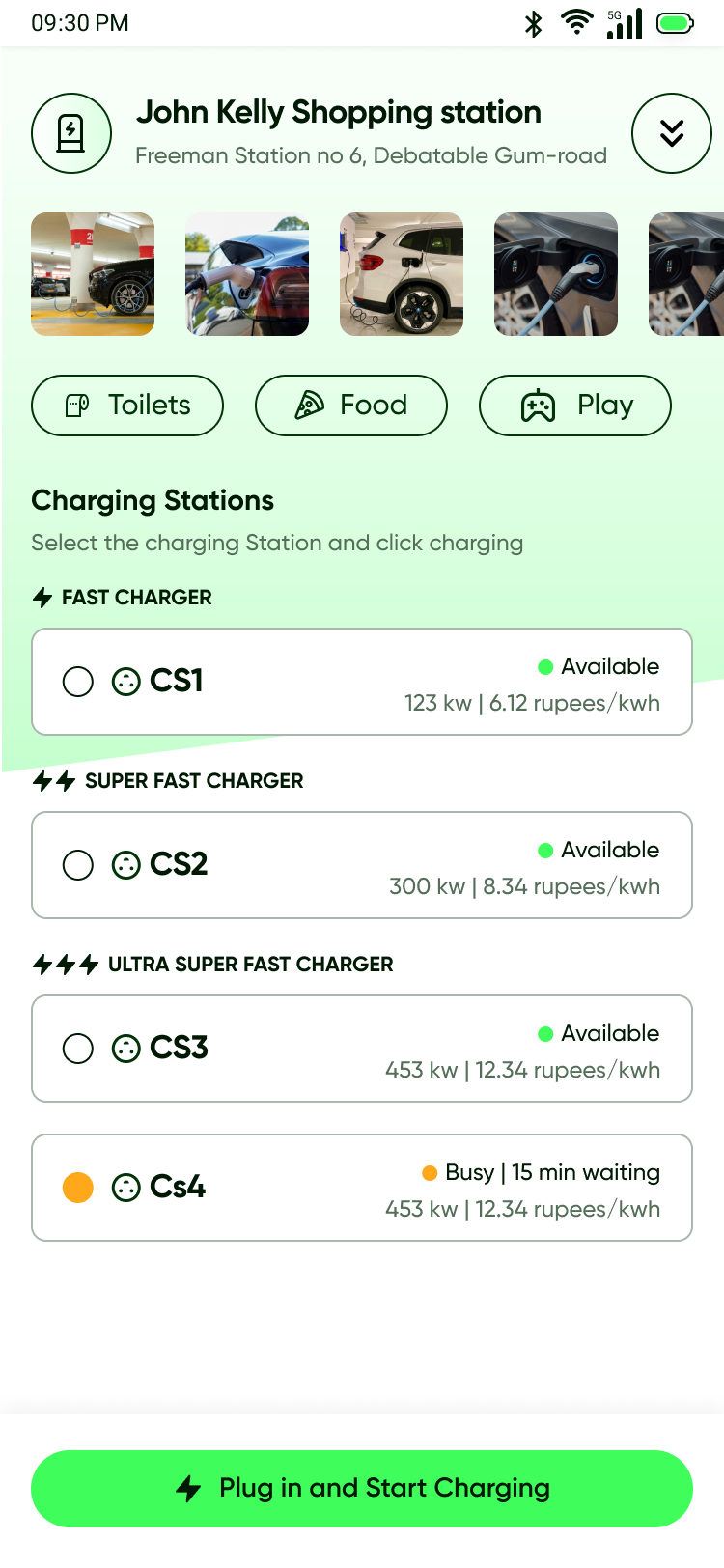Spark app station details screen with charger information