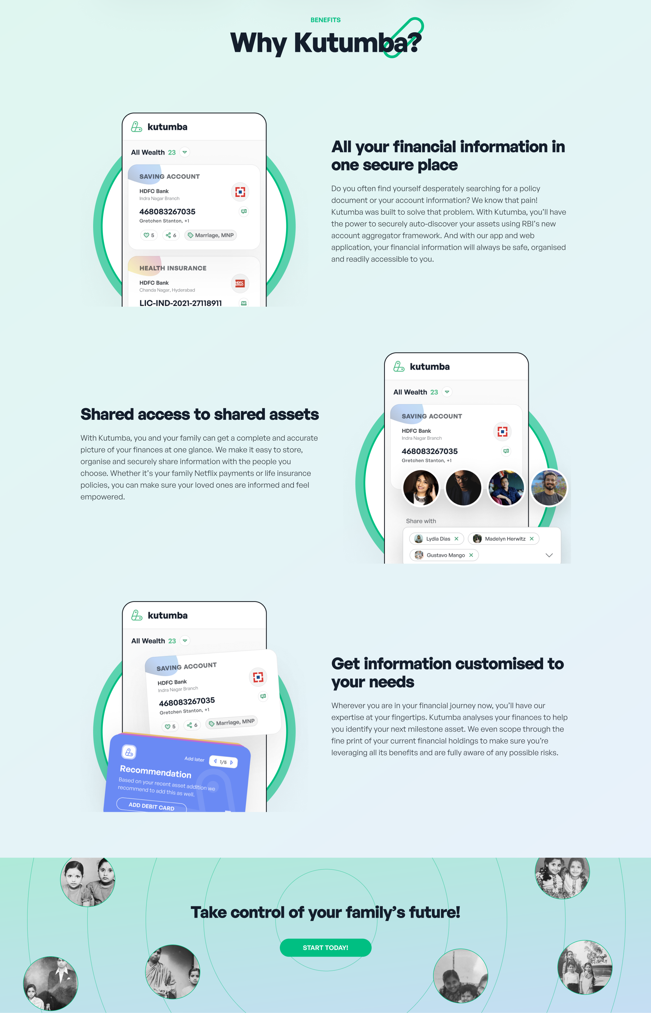Kutumba marketing website landing page, variant 1