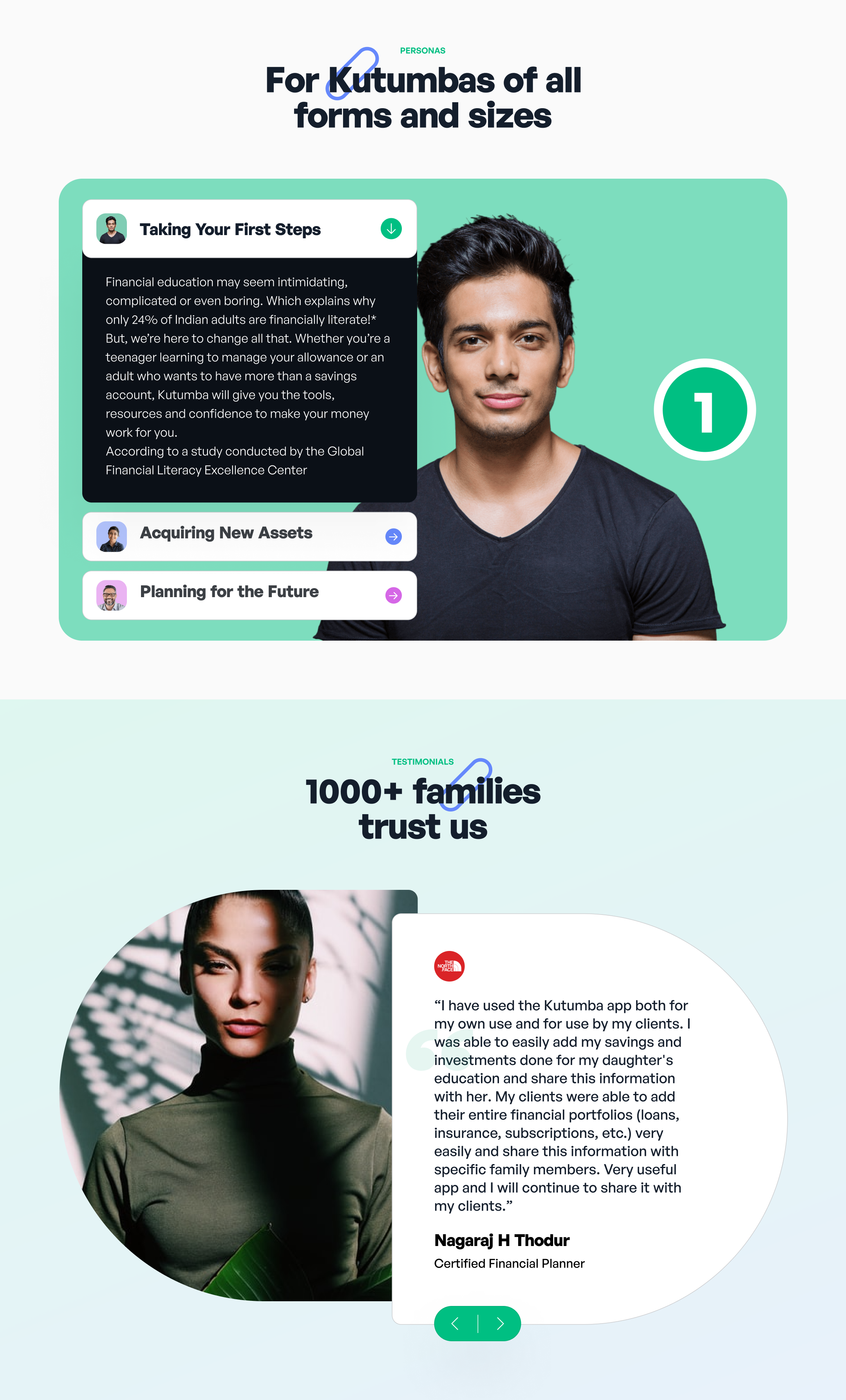 Kutumba marketing website landing page, variant 2