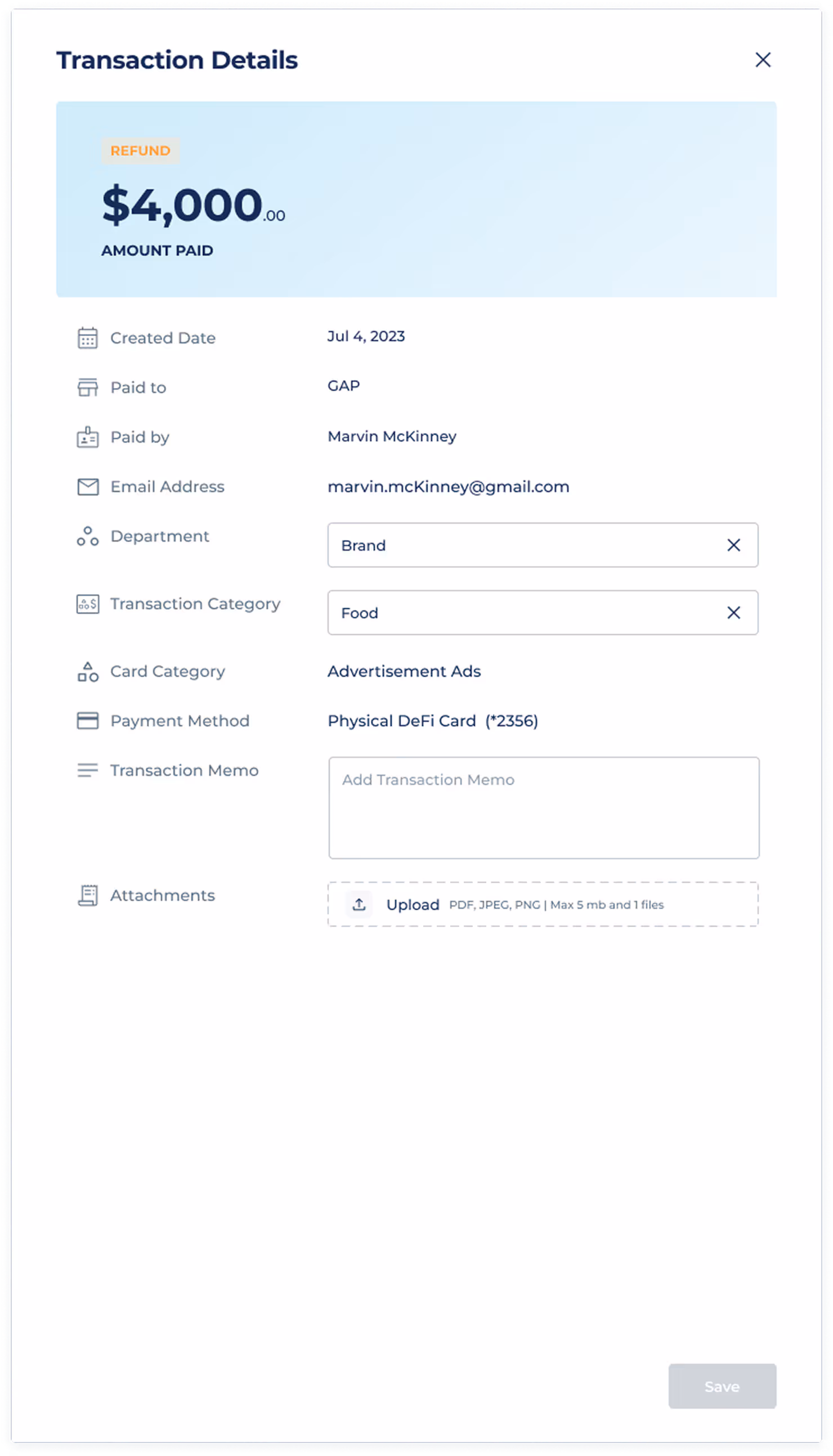Defi Card product screen design