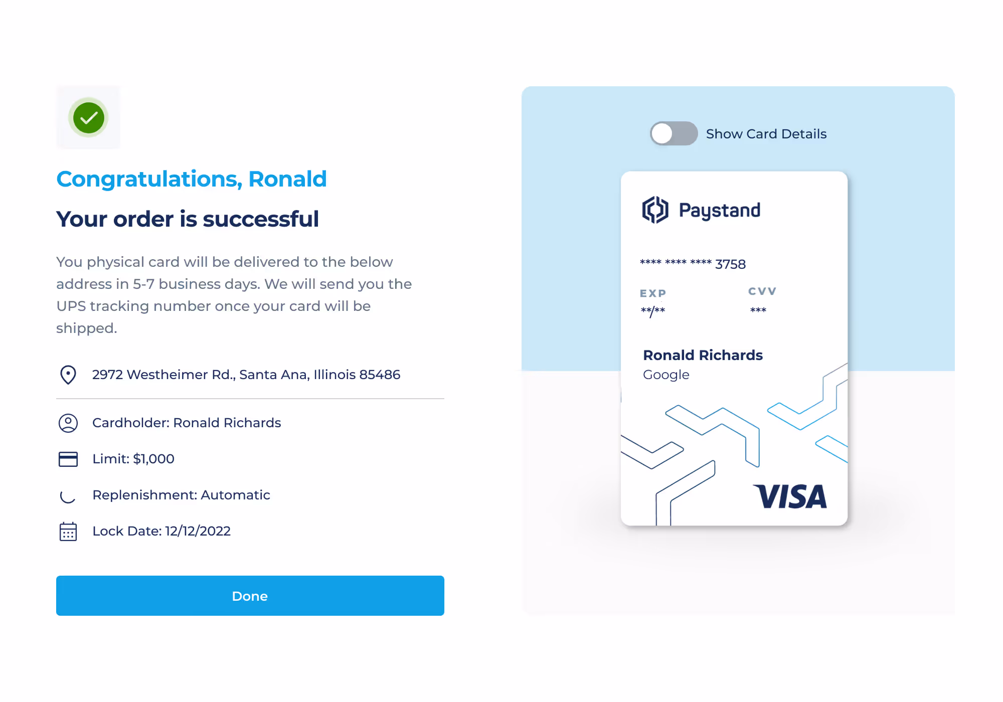 Defi Card product screen design