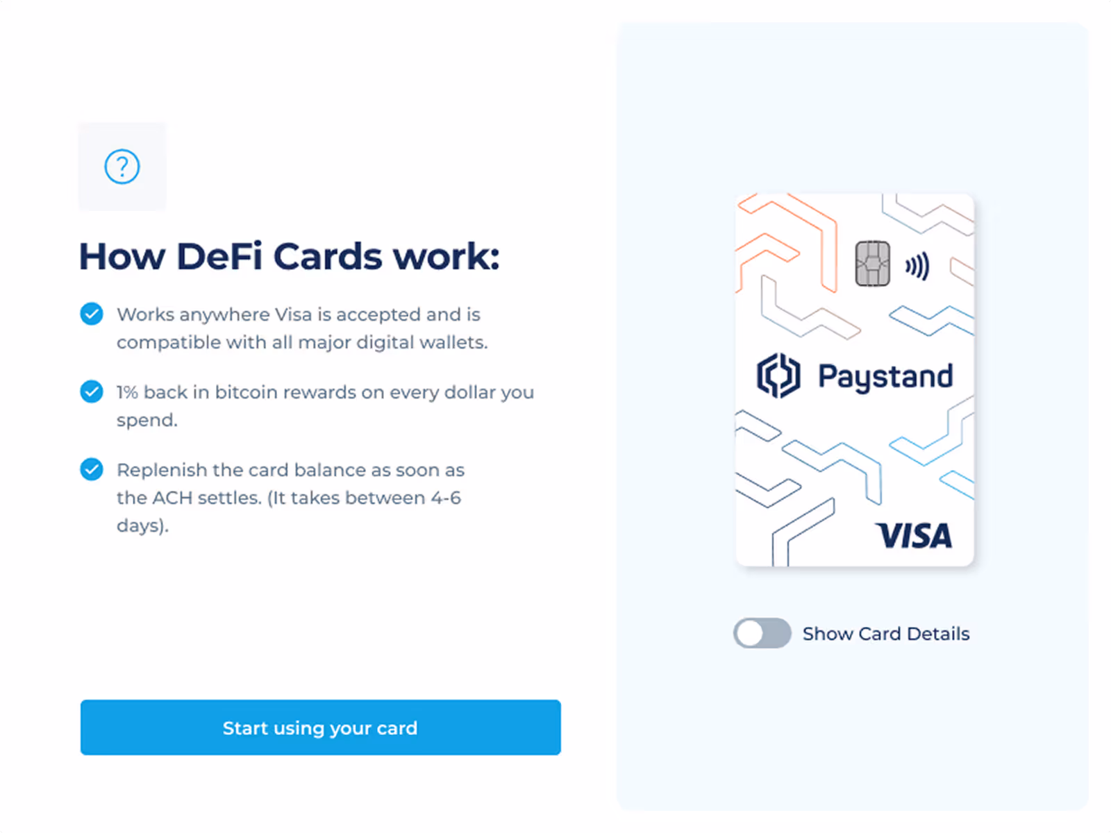 Defi Card product screen design