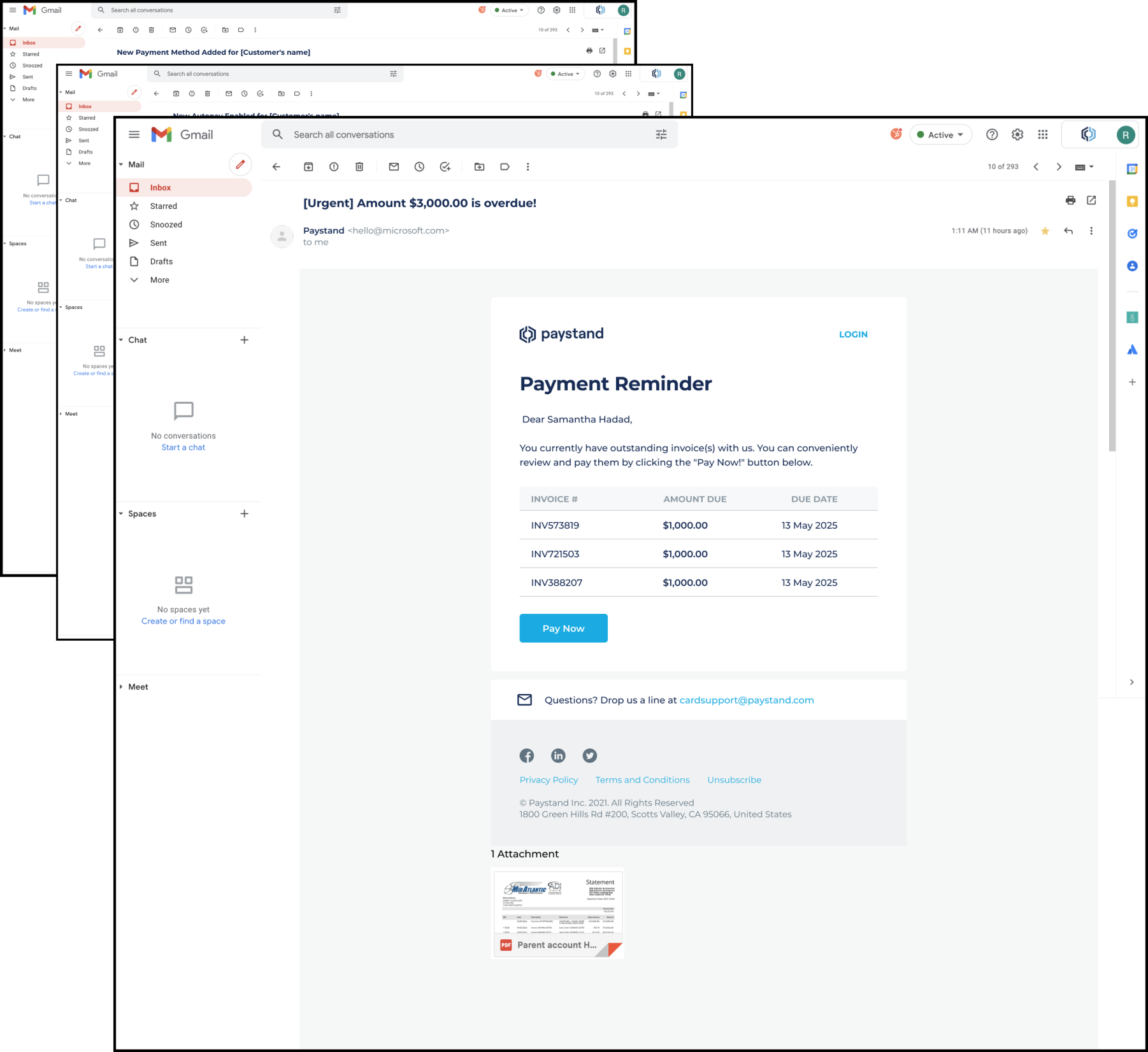 The original invoice notification email payers received before the Payer Portal existed, with no centralized way to track or pay invoices
